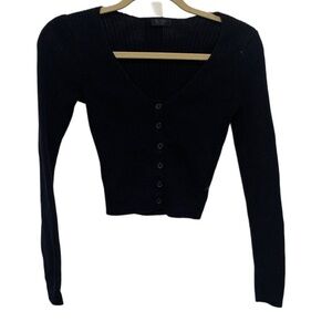 John Galt Dark Blue Ribbed Cropped Cardigan